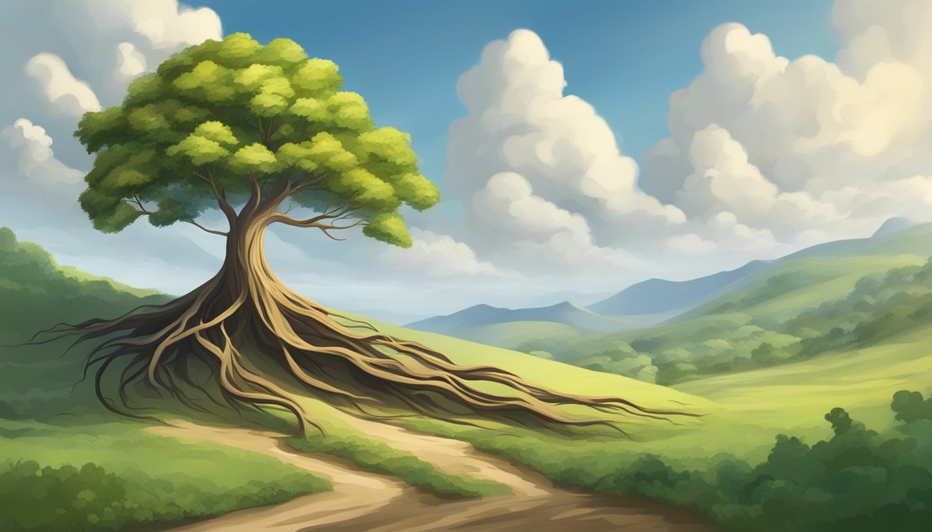 A tree bending and swaying in the wind, while its roots adjust and
grow deeper into the ground, symbolizing continuous adaptation and
learning in a fast-paced
world