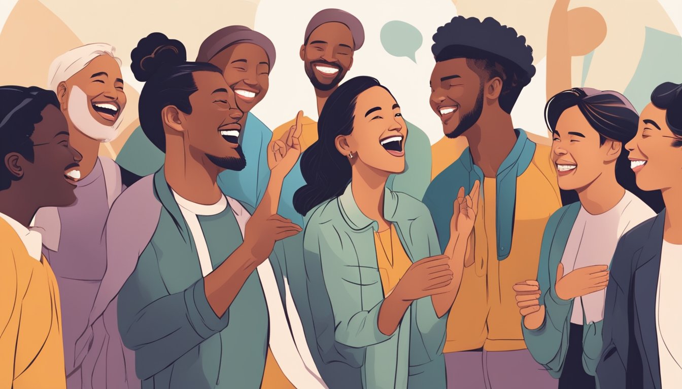 A group of diverse people engage in lively conversation, laughing and
gesturing animatedly. Their faces light up with understanding and
connection as they effortlessly switch between
languages