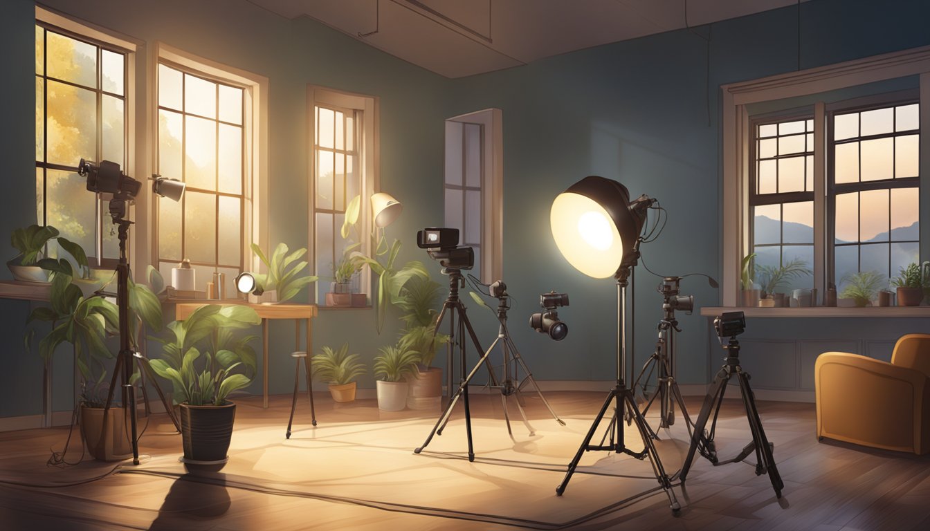 A well-lit scene with a camera and various light sources positioned to
show the effects of different lighting
techniques