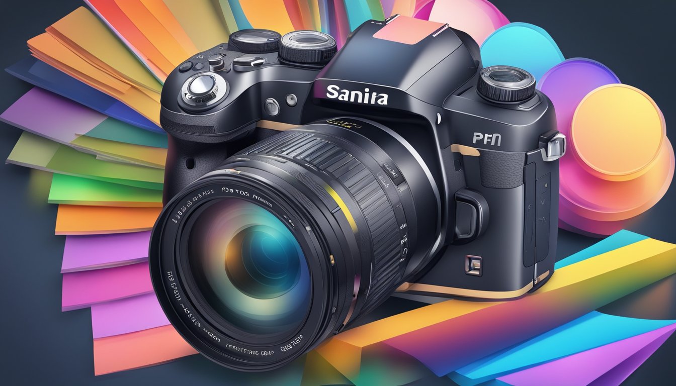A camera with various filters and editing tools, surrounded by vibrant
and sharp images, demonstrating the process of enhancing photos through
post-processing
techniques
