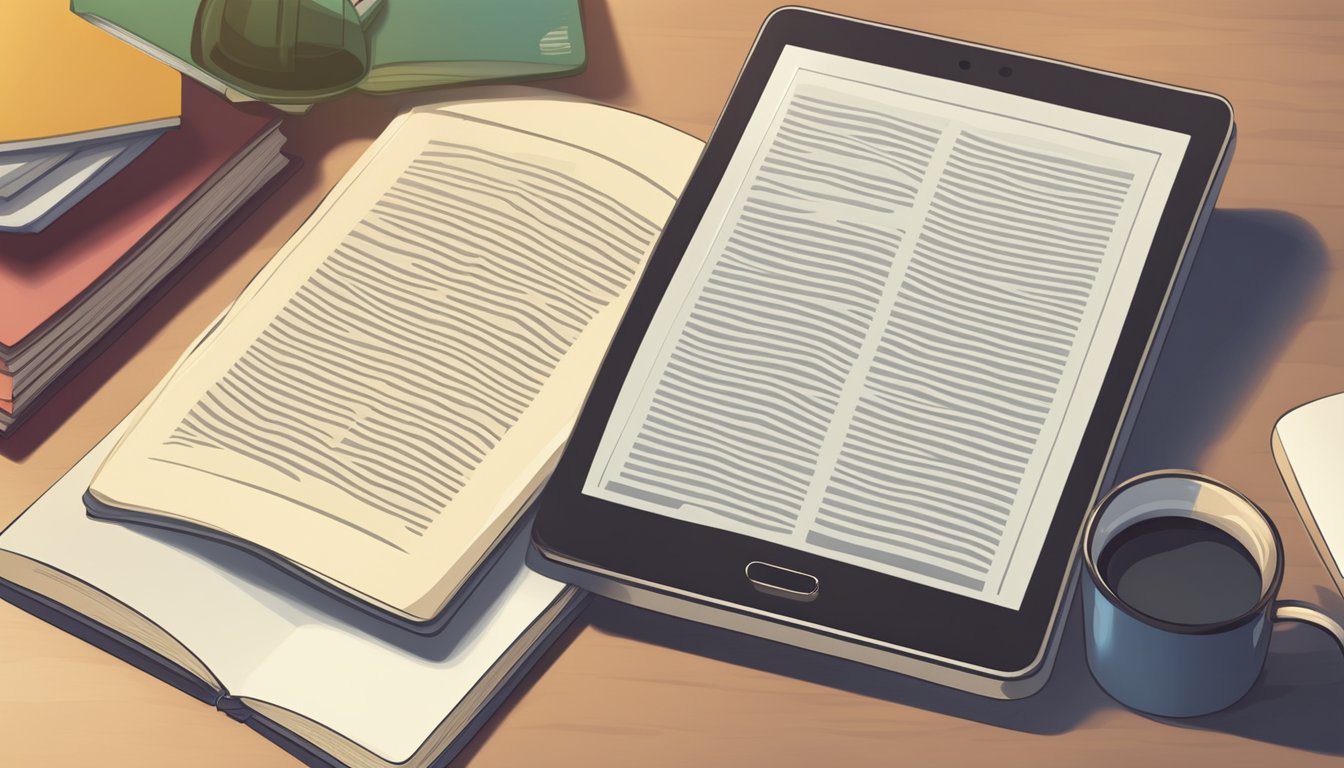 A modern tablet and a classic book sit side by side on a table,
symbolizing the debate between e-books and traditional books for
learning