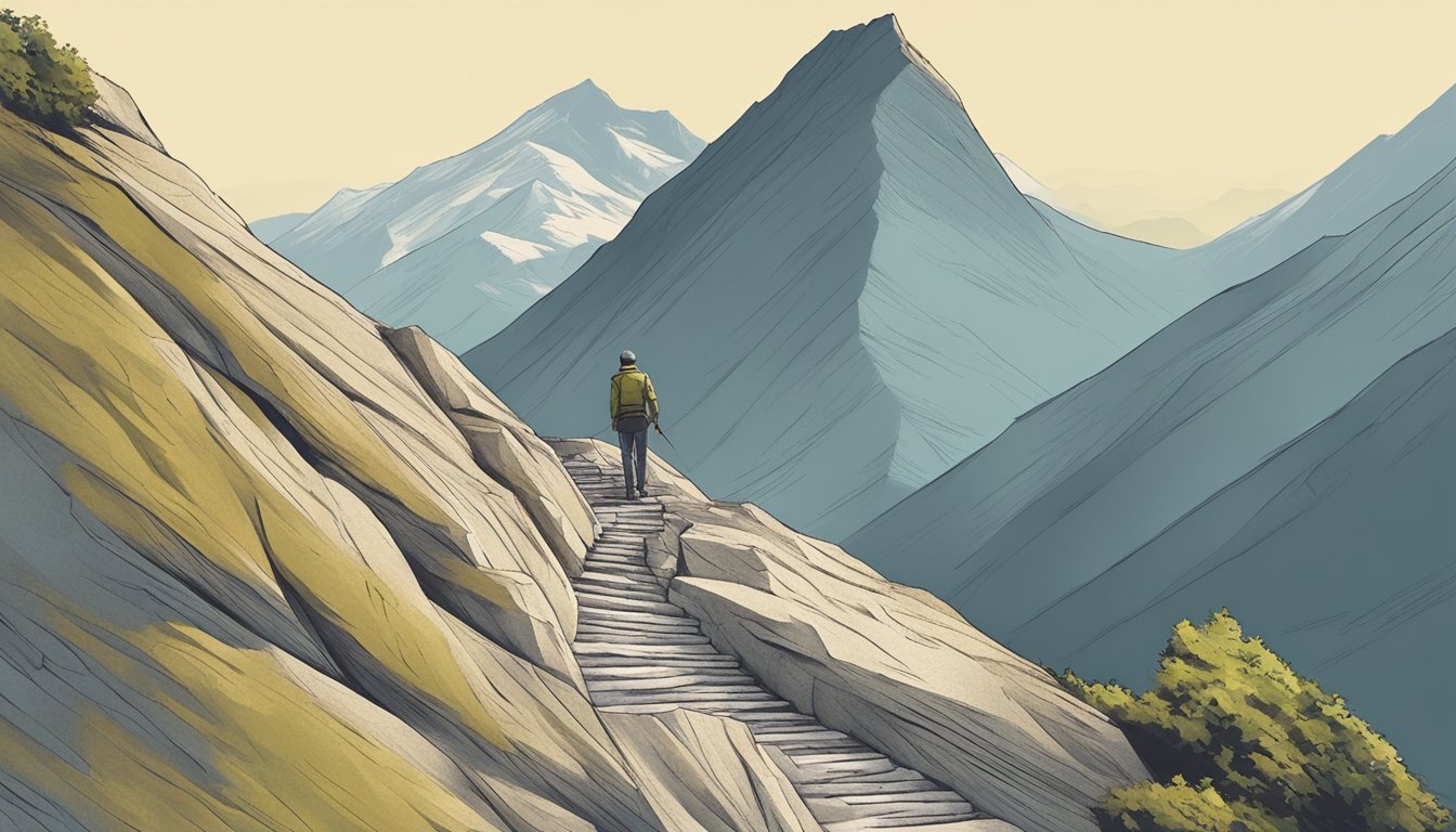 A figure stands at the base of a steep mountain, confidently taking
the first step towards the challenging ascent, unaware of the difficulty
that lies
ahead