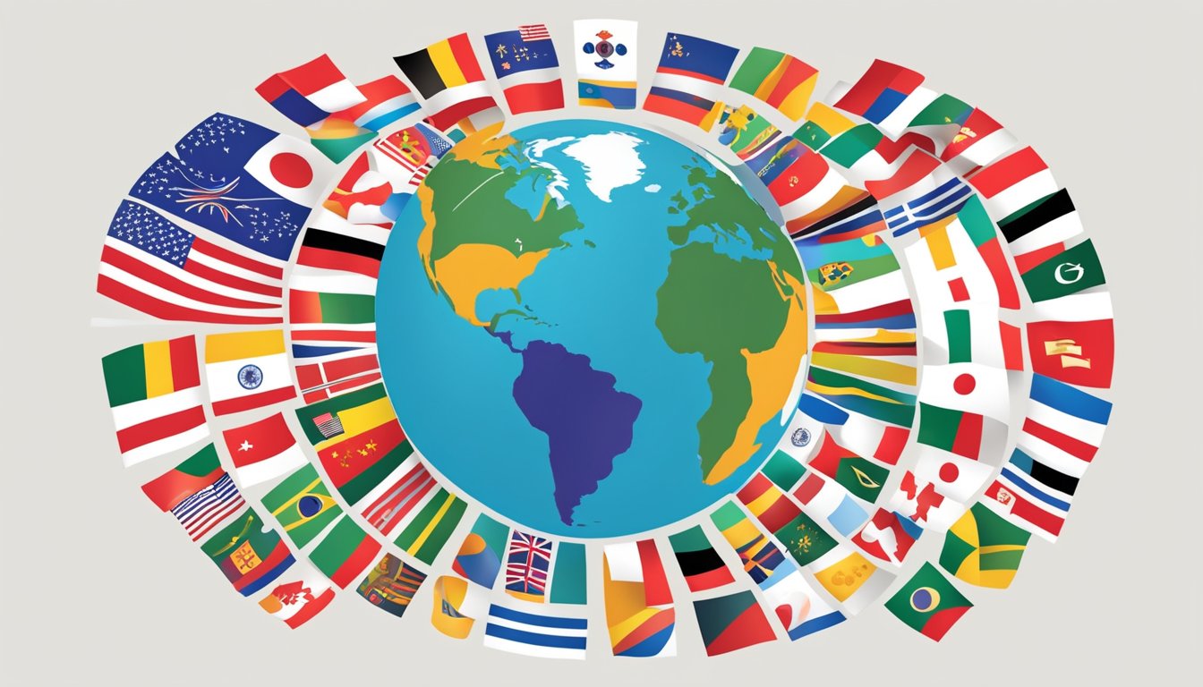 A vibrant globe surrounded by diverse cultural symbols and flags,
representing global learning and understanding cultural
diversity