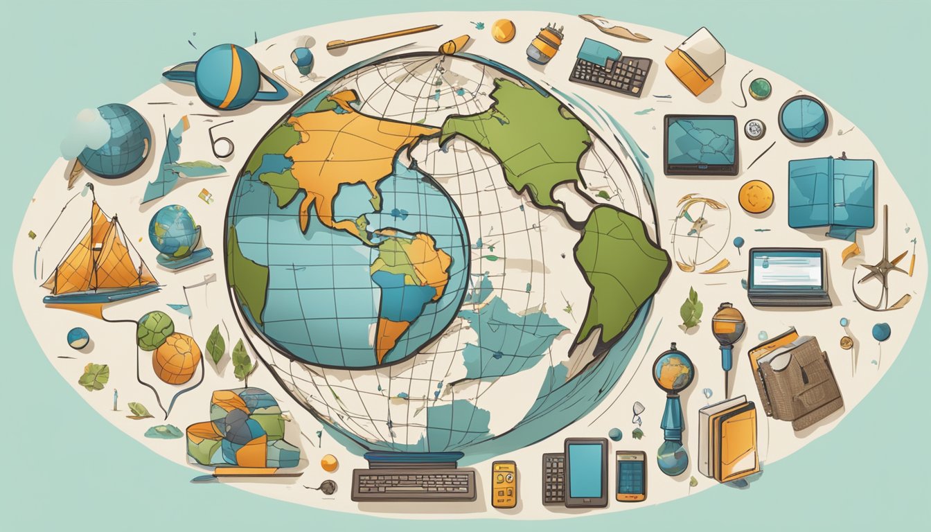 A globe surrounded by diverse cultural symbols and communication
tools