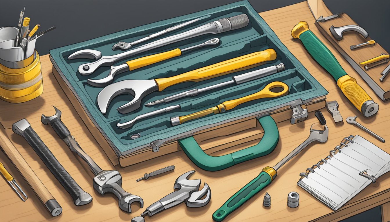 A toolkit with a hammer, wrench, and screwdriver on a workbench with a
book titled “How to Fail at Almost Everything and Still
Succeed.”