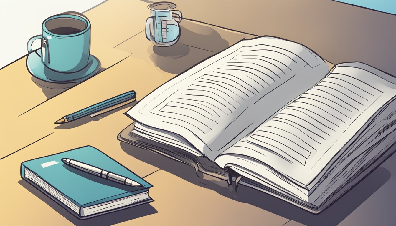 A simple desk with a notebook, pen, and open textbook. A thought
bubble with “explain it simply” hovers
above