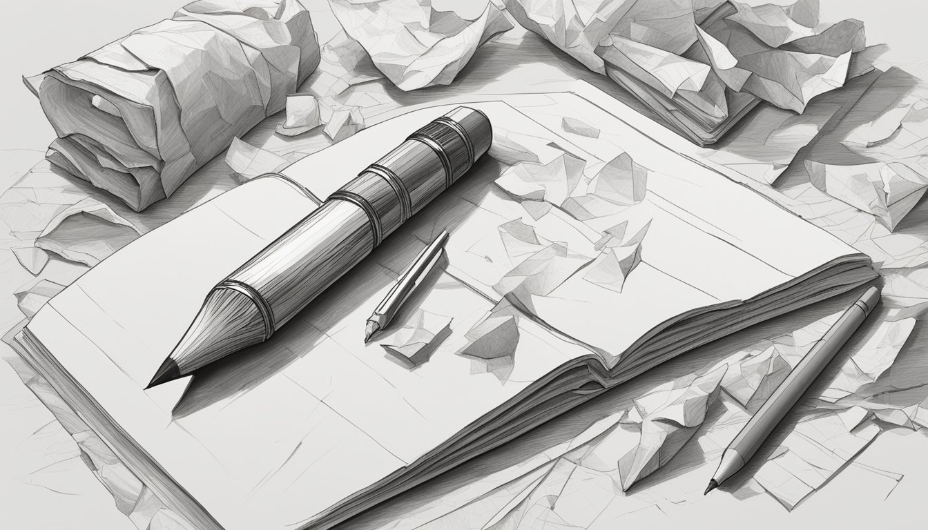 A broken pencil lies on a desk, surrounded by crumpled papers and a
discarded notebook. The eraser is worn down, evidence of repeated
attempts