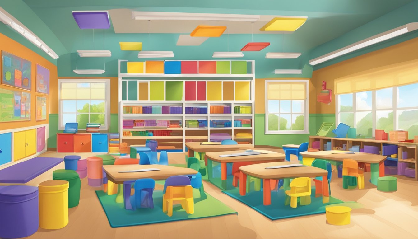 A colorful classroom with tactile materials, visual aids, and auditory
tools. A variety of textures, colors, and sounds create a stimulating
environment for
learning