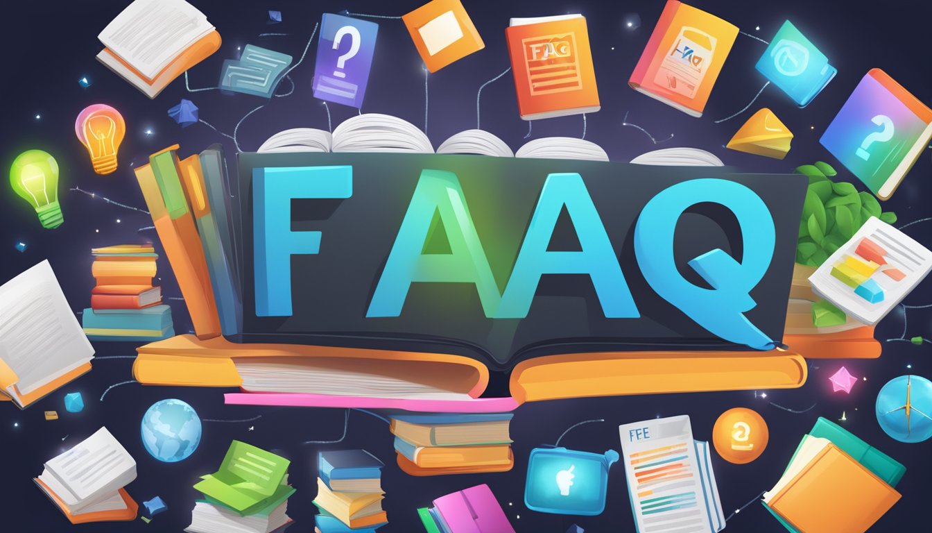 A diverse collection of books, websites, and apps surround a glowing
“FAQ” sign, symbolizing the abundance of free and affordable educational
resources available for budget-conscious
learners