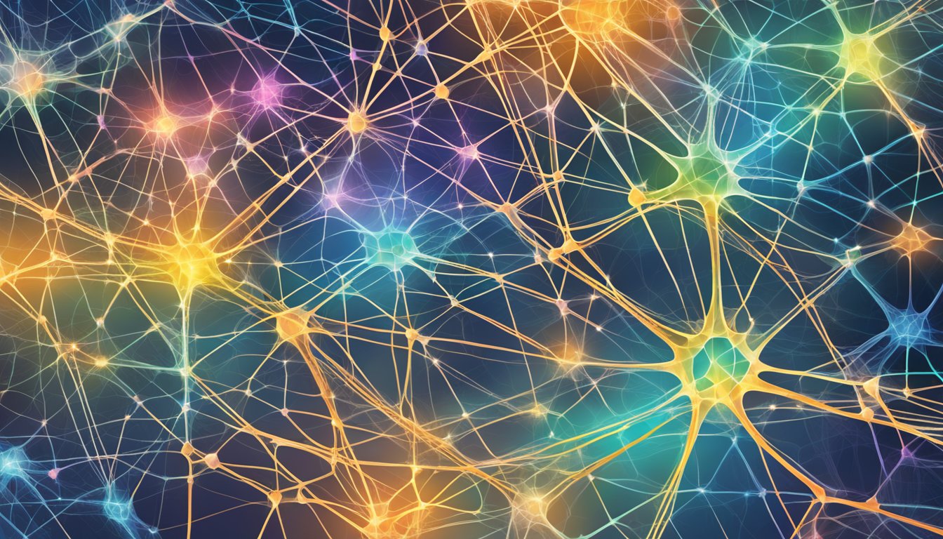 Bright, interconnected neurons firing in a web-like pattern, with
various pathways and connections forming. Colors and shapes representing
different cognitive processes and
strategies