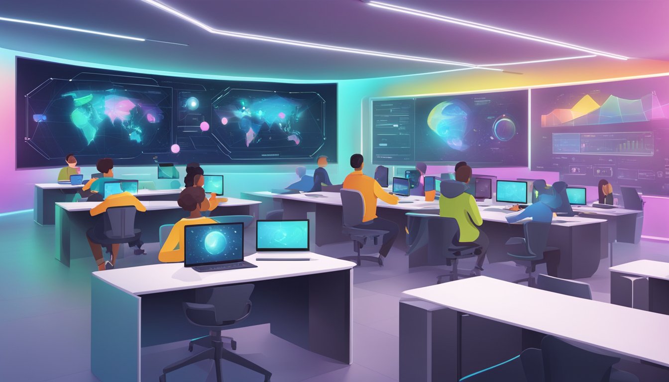 A futuristic virtual classroom with data visualizations and
interactive learning
tools