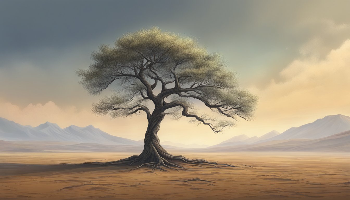 A lone tree stands tall amidst a barren landscape, its branches
reaching outwards in all directions. Despite the harsh conditions, the
tree remains resilient, symbolizing the ability to bounce back stronger
from
setbacks