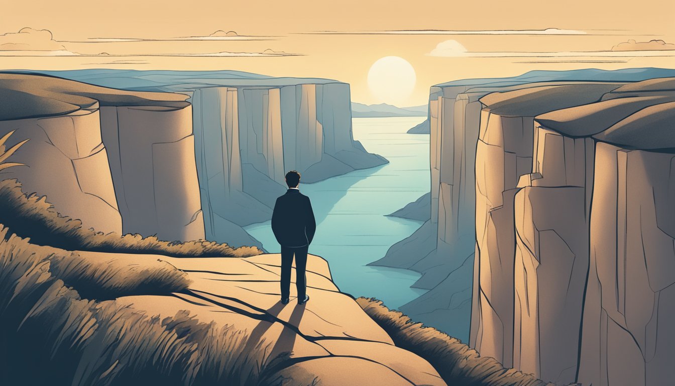 A person standing on a cliff, looking out at a vast, open landscape,
with a clear path leading forward, symbolizing the journey to overcome
imposter
syndrome