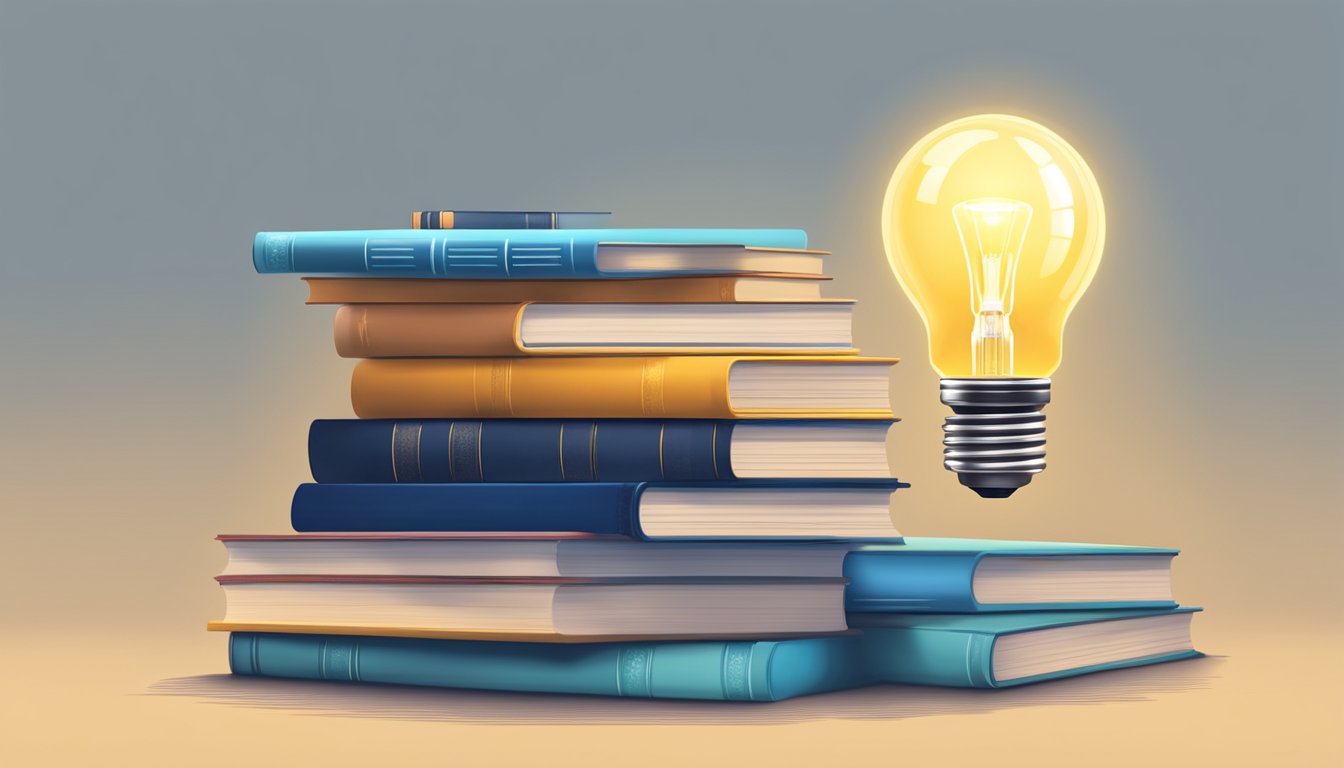 A stack of books and a glowing light bulb symbolize self-education. A
winding path leads to the horizon, representing the journey of
learning