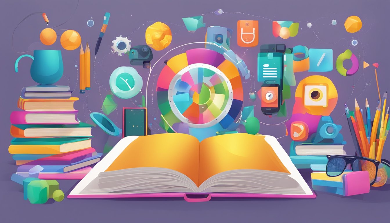 A colorful array of digital devices and educational tools surrounds a
book titled “The Art of Self-Education”. The devices display interactive
learning resources, while the book sits open, inviting
exploration