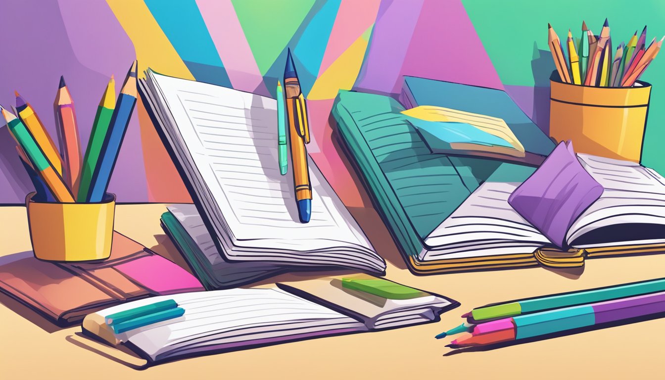 A journal sits open on a desk, surrounded by colorful pens and
pencils. The pages are filled with thoughtful reflections and personal
insights, symbolizing the psychological and emotional advantages of
keeping a learning journal for personal
development