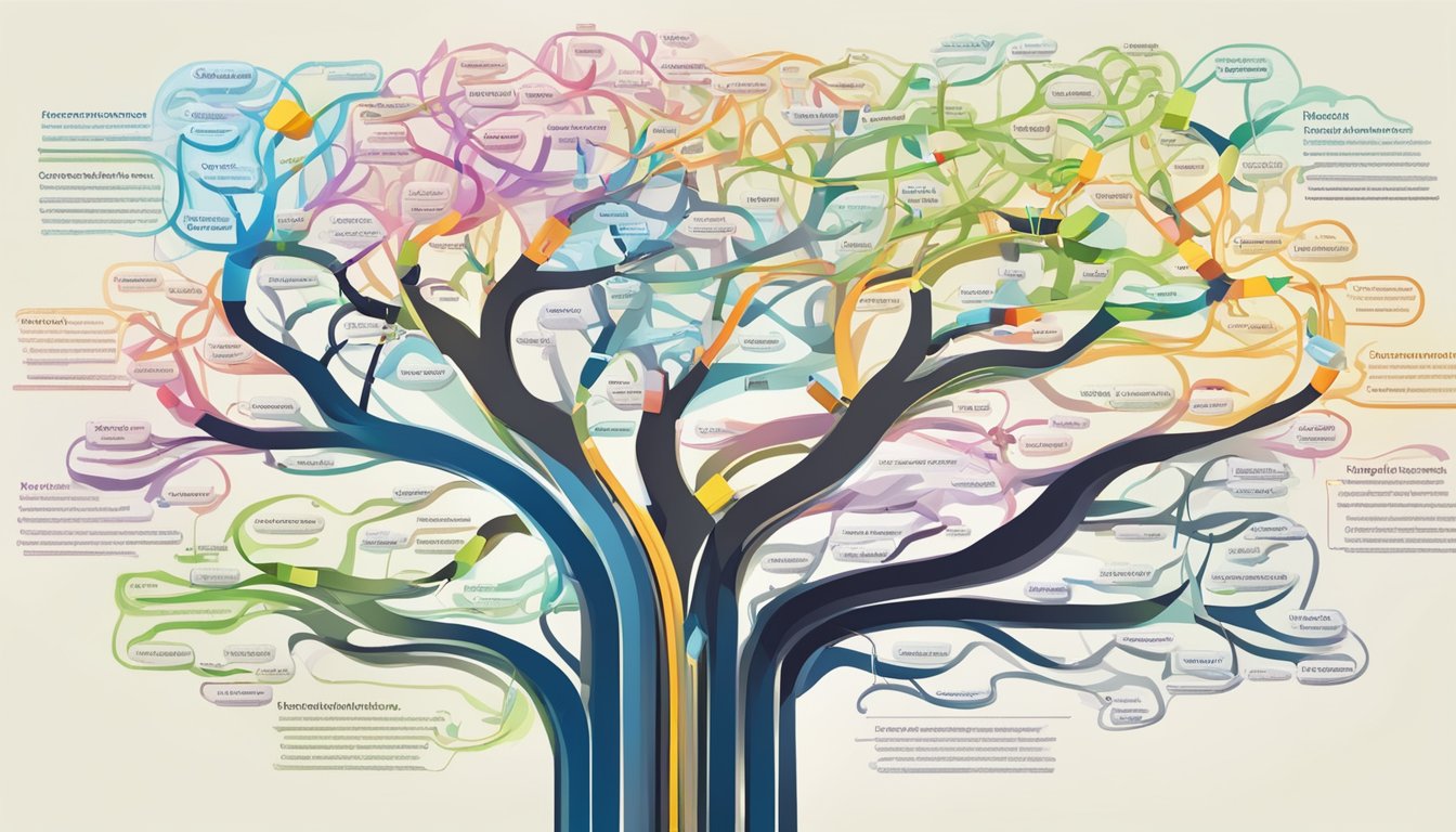 A colorful mind map with interconnected branches representing various
domains and the impact of mind mapping on creative thinking and
knowledge
retention