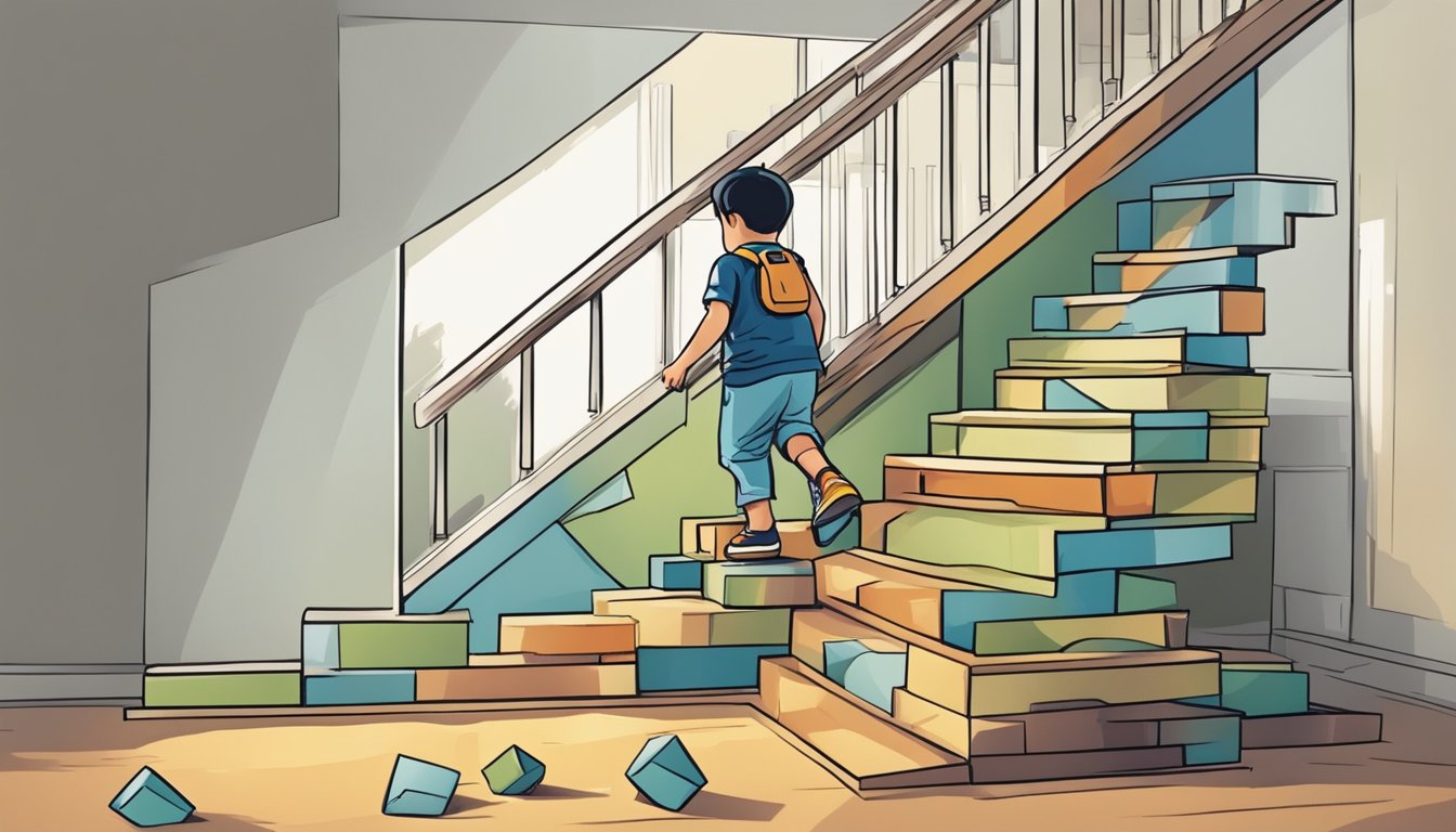 A staircase with a small child taking small steps up each stair,
symbolizing the concept of breaking down challenges into smaller
pieces