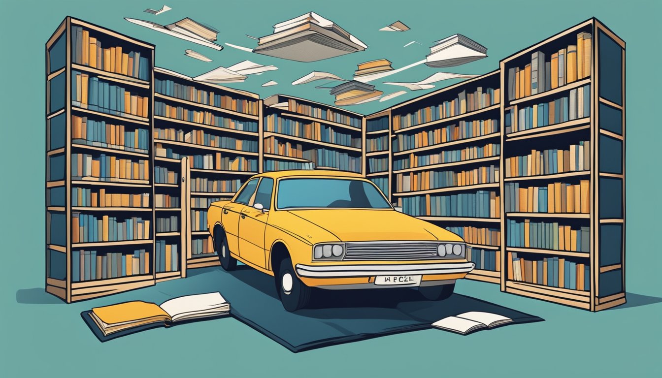 A commuter’s car transforms into a library, with books flying off the
shelves and filling the space with knowledge and
inspiration