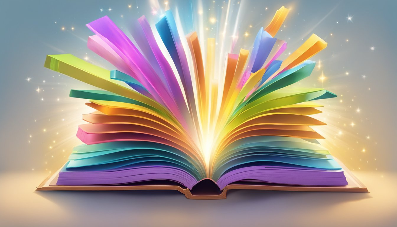 A colorful book opens, releasing vibrant energy. Words and images
dance off the pages, captivating the imagination. A glowing light
illuminates the scene, symbolizing the power of storytelling in
education