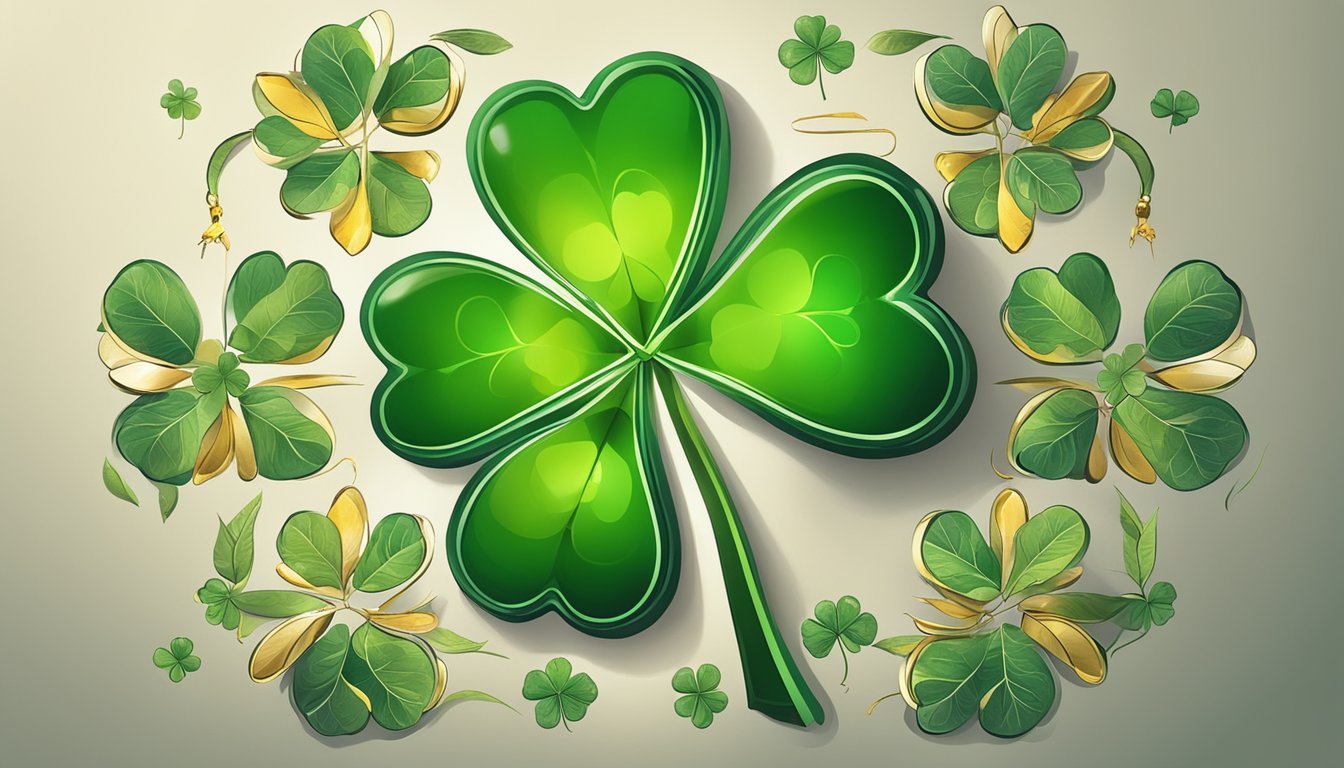 A four-leaf clover surrounded by symbols of fortune, with a shining
light casting a hopeful
glow