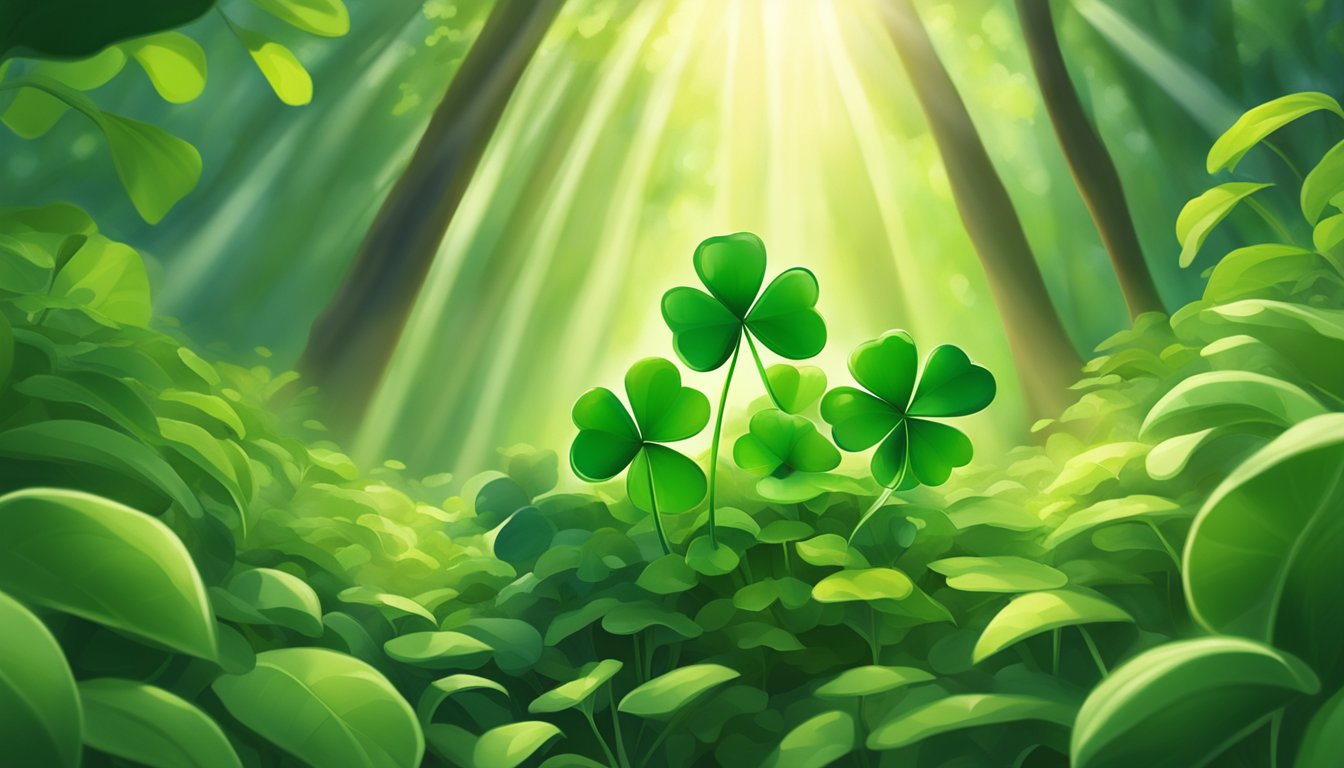 A four-leaf clover nestled among vibrant green foliage, with beams of
sunlight illuminating it, symbolizing the role of luck in life and how
to tilt the odds in your
favor