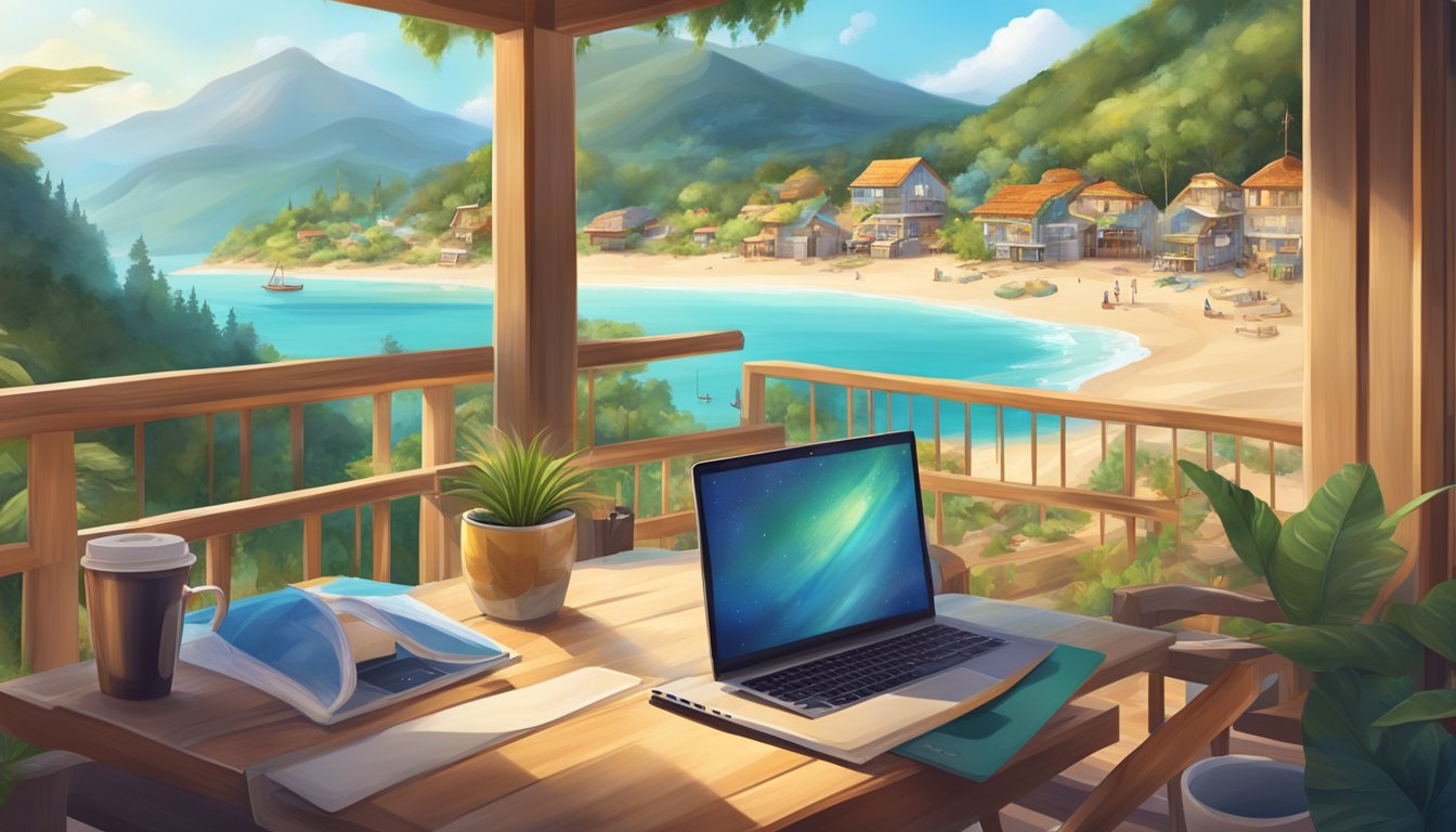 An idyllic beach with a laptop and a hammock, a bustling coffee shop
with a diverse crowd, a cozy home office with a panoramic view, a serene
mountain retreat with a satellite
dish
