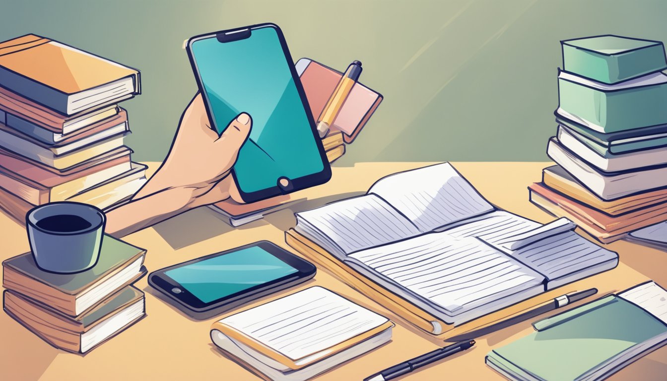 A hand reaches out to a stack of journals, some made of paper, others
displayed on a tablet screen. An open notebook and a digital journaling
app are shown side by side, inviting the viewer to consider
unconventional options for personal
journaling