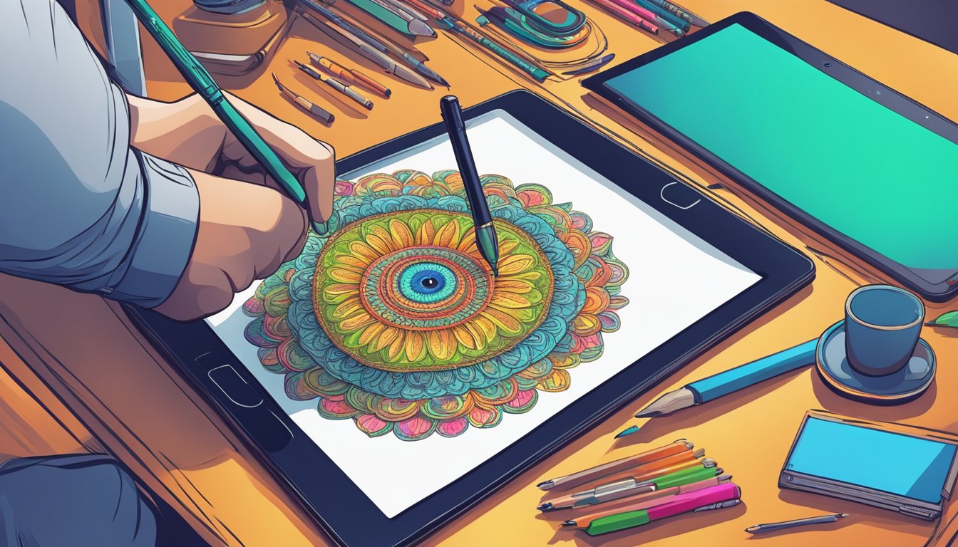 A digital pen hovers over a tablet, creating vibrant colors and
intricate details. The artist’s eyes are focused, their imagination
coming to life on the
screen