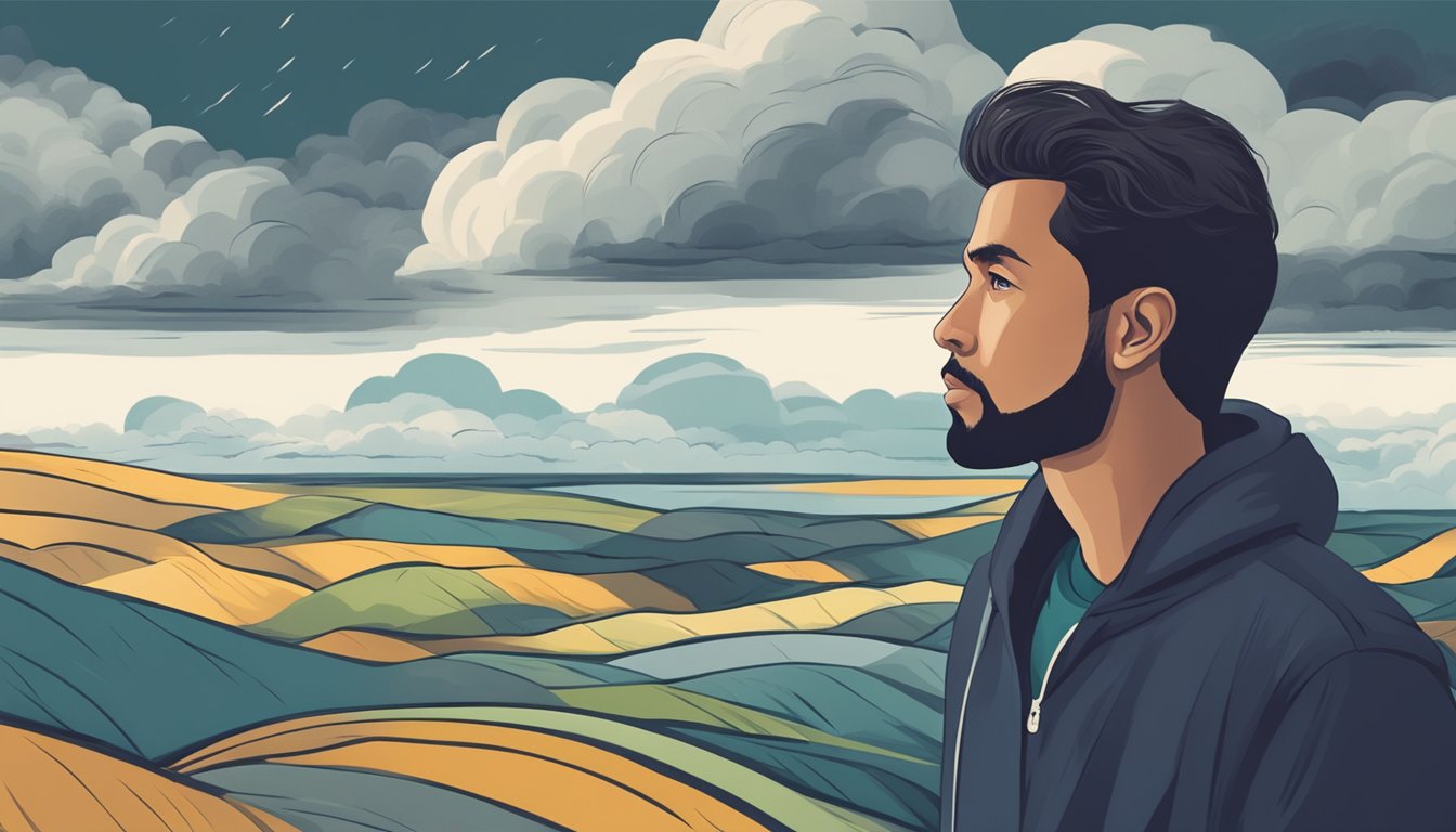 A person with a calm expression surrounded by a stormy sky,
representing the importance of emotional intelligence for mental health
and
success