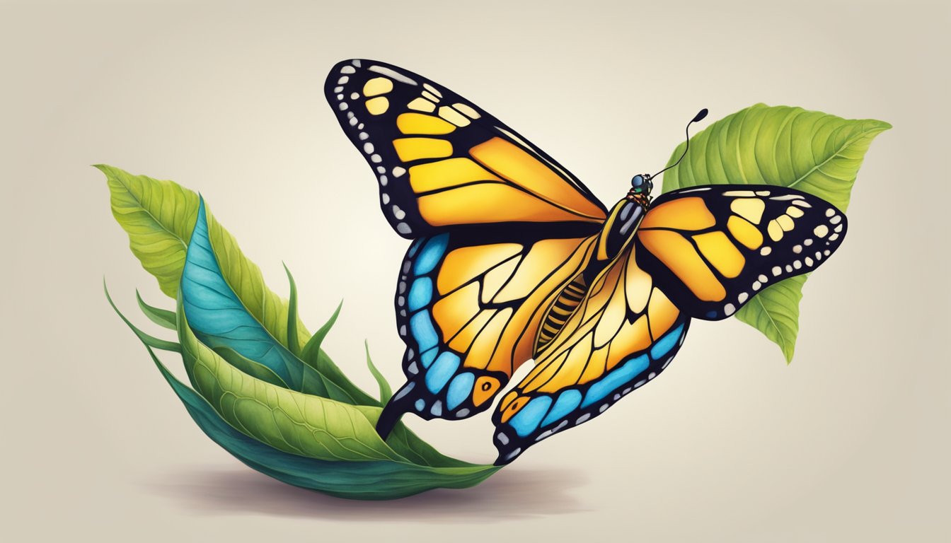 A caterpillar emerges from its cocoon, transforming into a vibrant
butterfly. The process symbolizes the need to embrace discomfort for
personal
growth