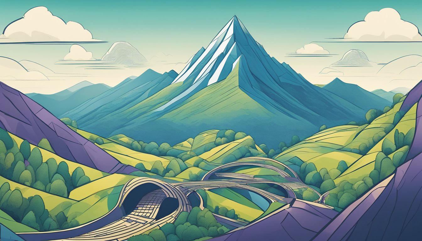 A mountain with a winding path leading to its peak, representing
challenges in scaling. At the top, a clear view of a thriving city,
symbolizing solutions and benefits of
scalability