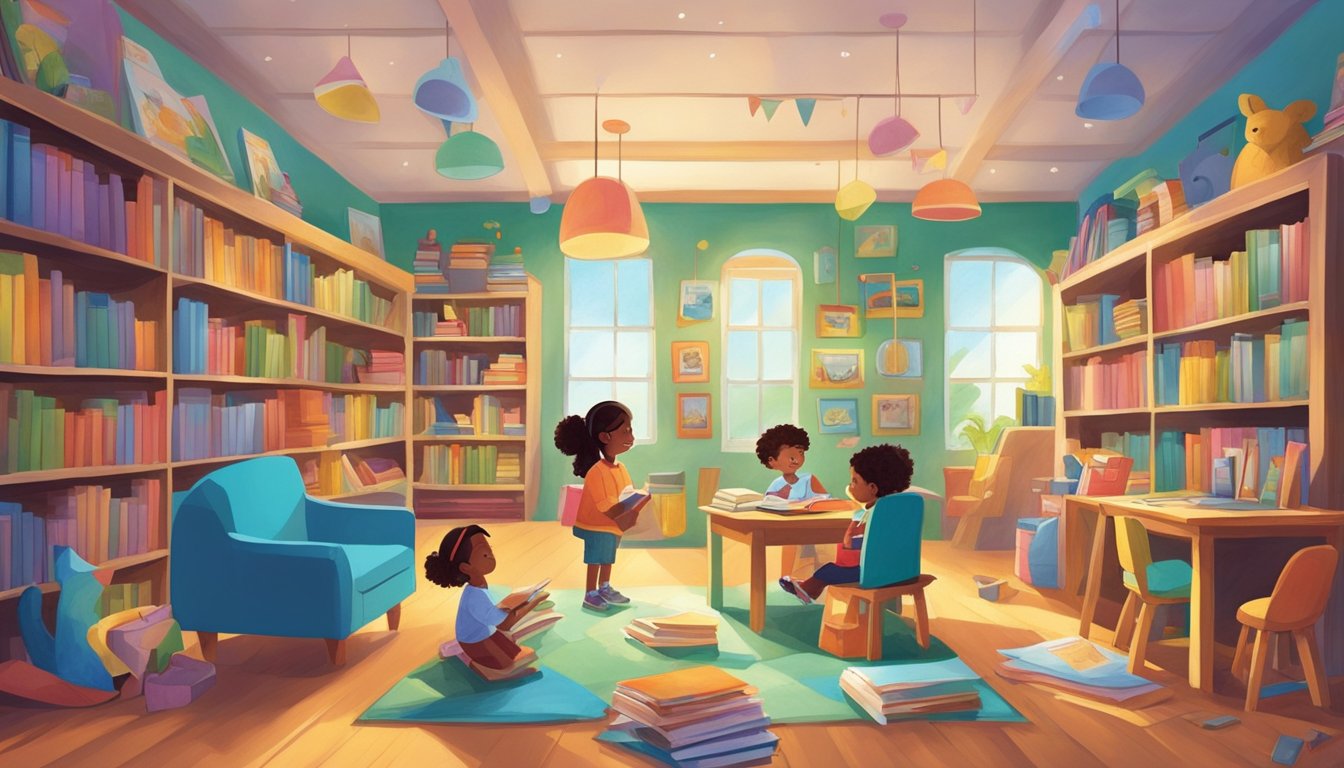 Children explore books in a colorful, inviting space, surrounded by
art supplies and comfortable seating. The atmosphere is filled with
curiosity and excitement as they engage in creative
activities